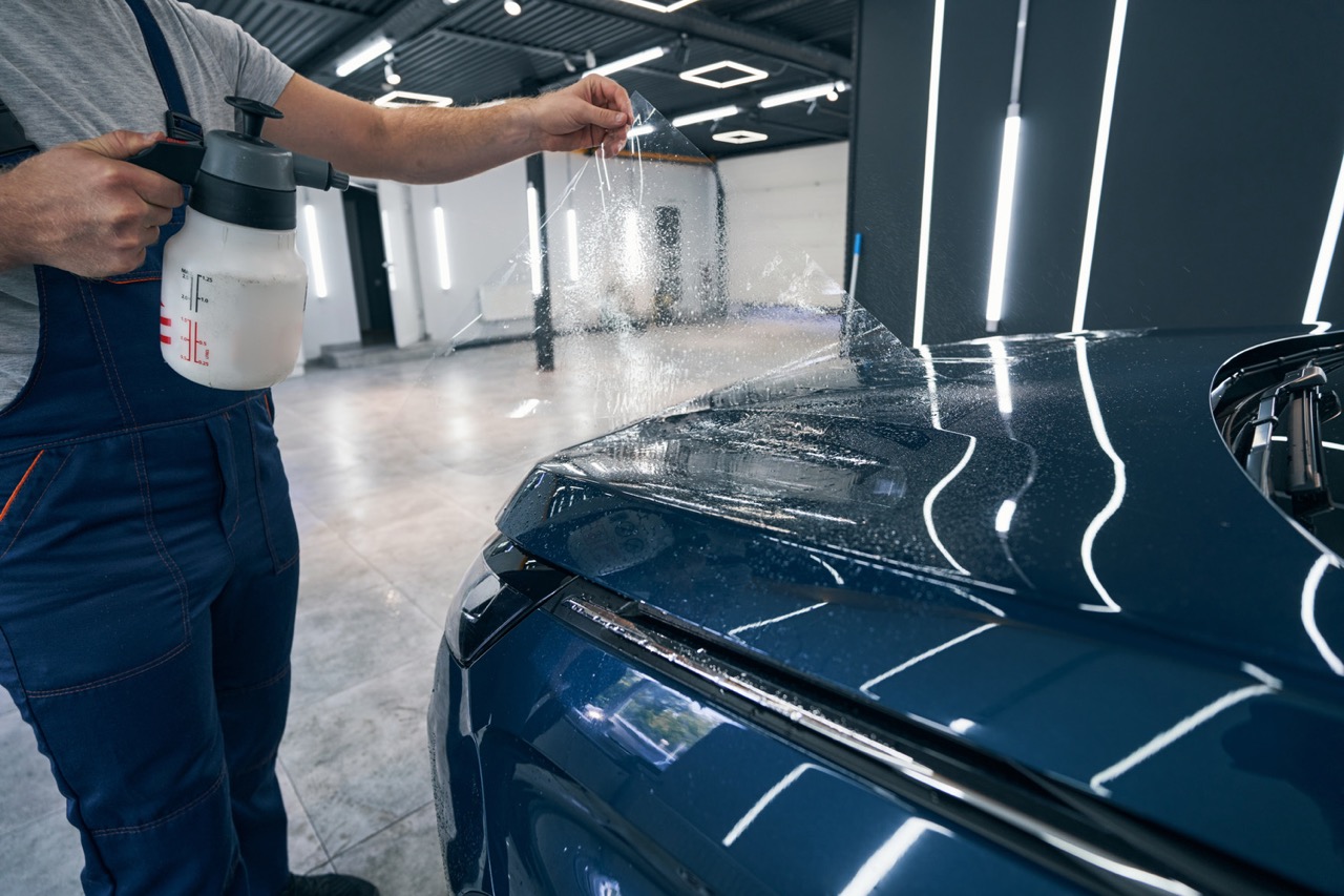 Full coverage paint protection film being installed onto a vehicle